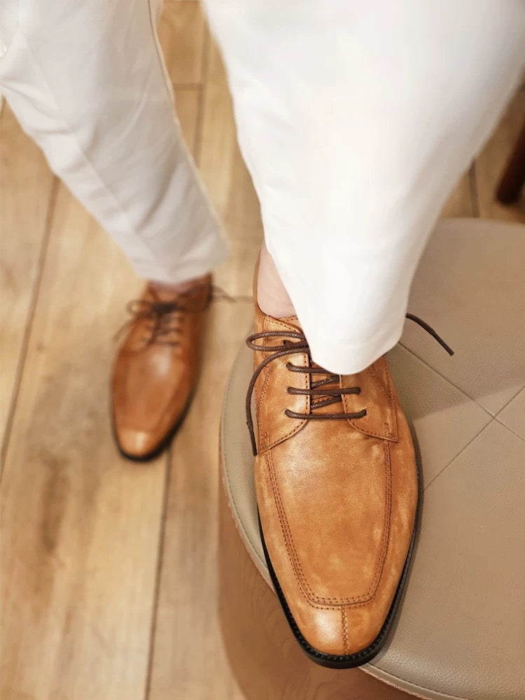 men's business formal leather shoes, genuine leather derby shoes, British vintage distressed leather shoes, wedding groom Oxford shoes.