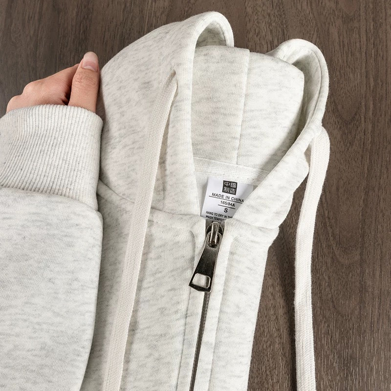 Heavyweight cost-effective zipper hooded sweatshirt autumn and winter solid color loose sports cardigan jacket men