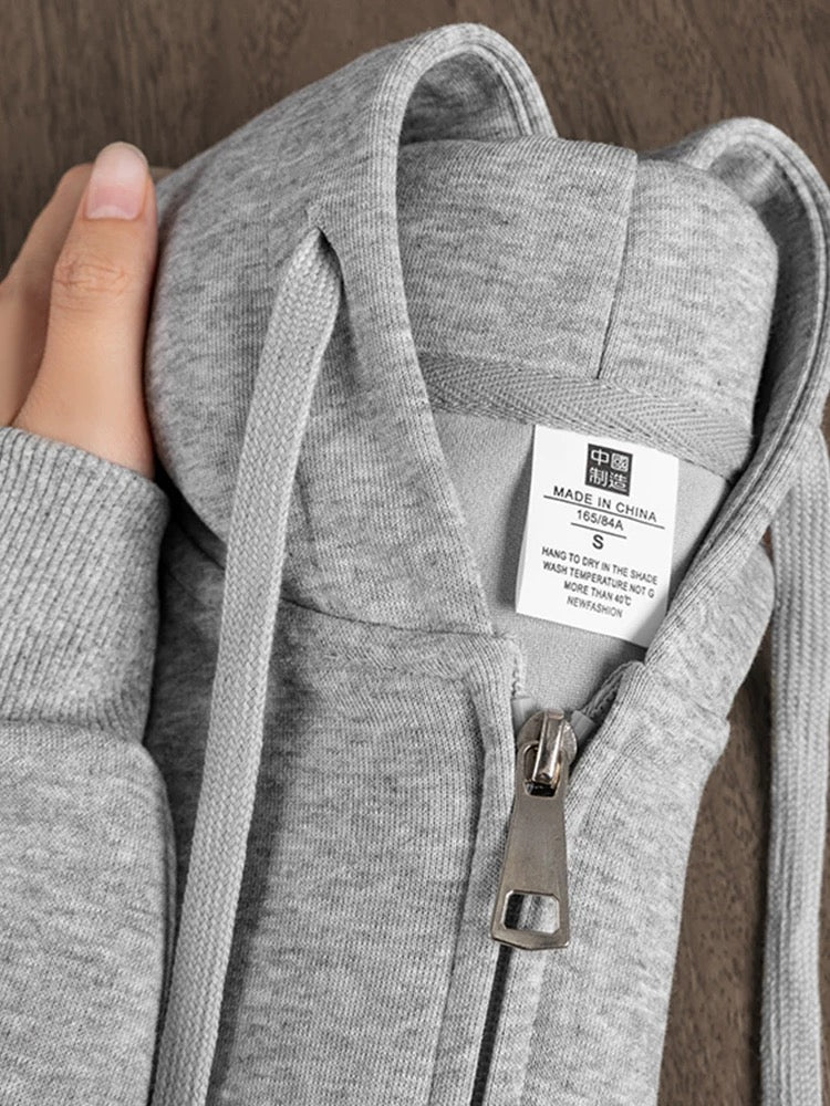 Heavyweight cost-effective zipper hooded sweatshirt autumn and winter solid color loose sports cardigan jacket men