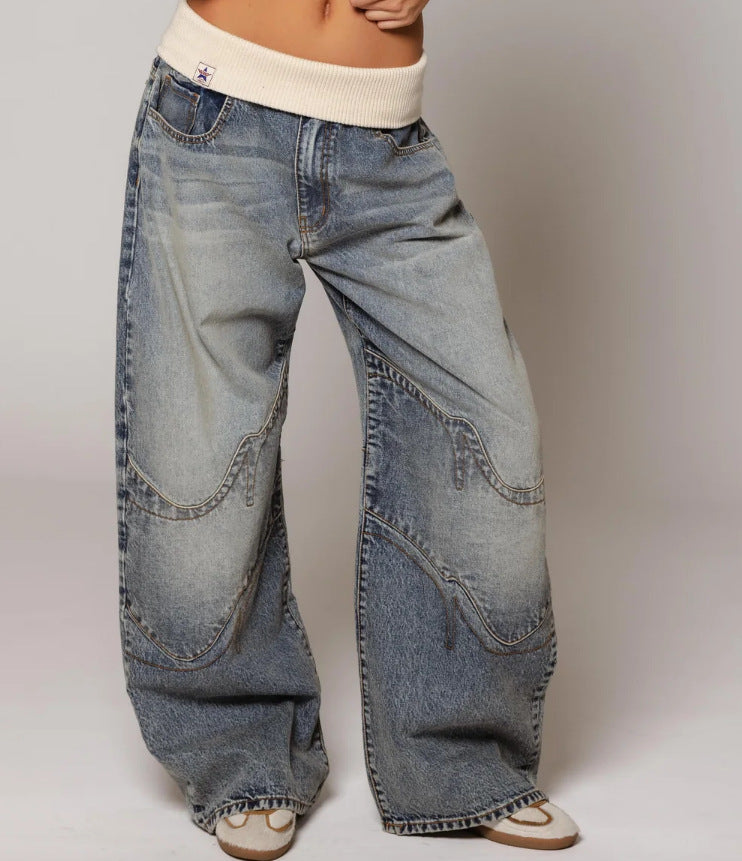 Loose-fitting Straight-leg Jeans With Pockets Fashion Casual Trousers Street-style Pants Women's Clothing