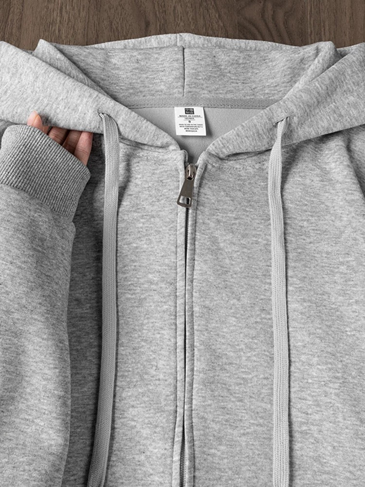 Heavyweight cost-effective zipper hooded sweatshirt autumn and winter solid color loose sports cardigan jacket men