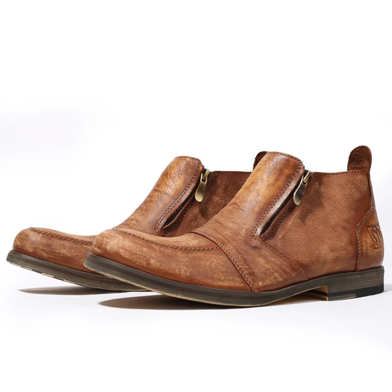 Men's handmade vintage Martin boots, distressed and rubbed color work boots, zipper low-top men's shoes, casual European and American style leather shoes, trendy.
