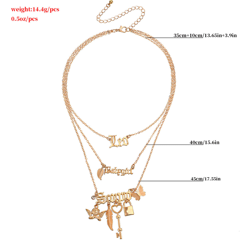 Multilayer Padlock Key Feather Butterfly Angel Wing Pendant