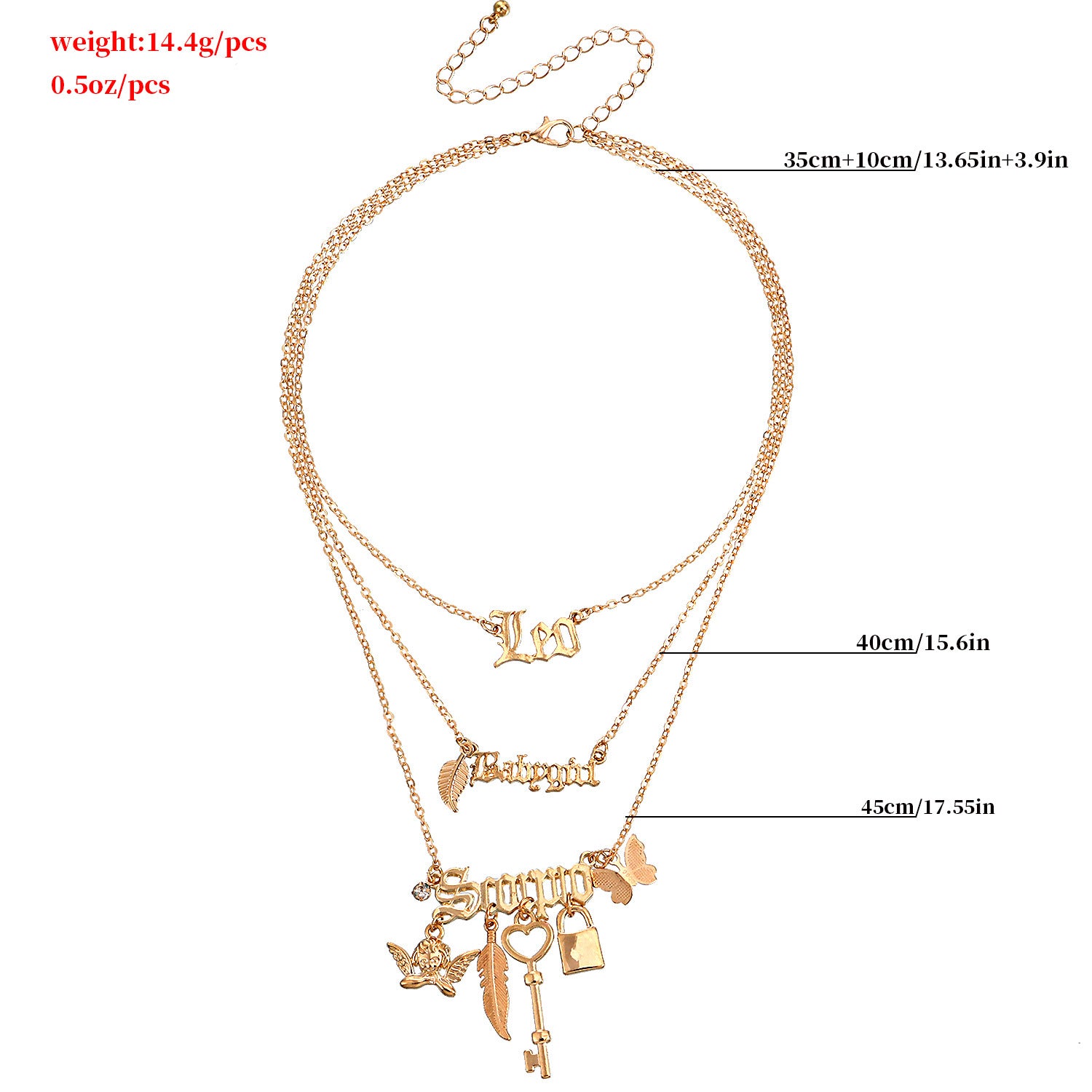 Multilayer Padlock Key Feather Butterfly Angel Wing Pendant