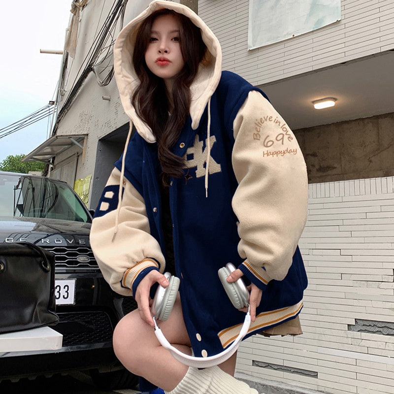 American Retro Contrast Color Girl Baseball Uniform