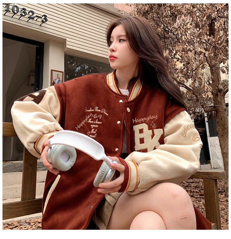 American Retro Contrast Color Girl Baseball Uniform