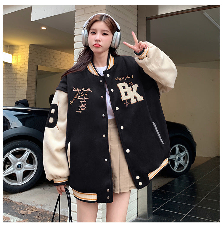 American Retro Contrast Color Girl Baseball Uniform