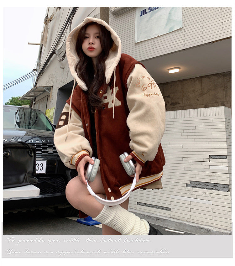 American Retro Contrast Color Girl Baseball Uniform