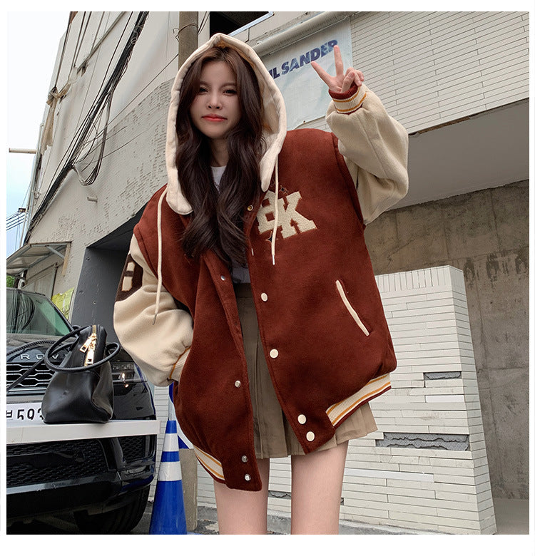 American Retro Contrast Color Girl Baseball Uniform