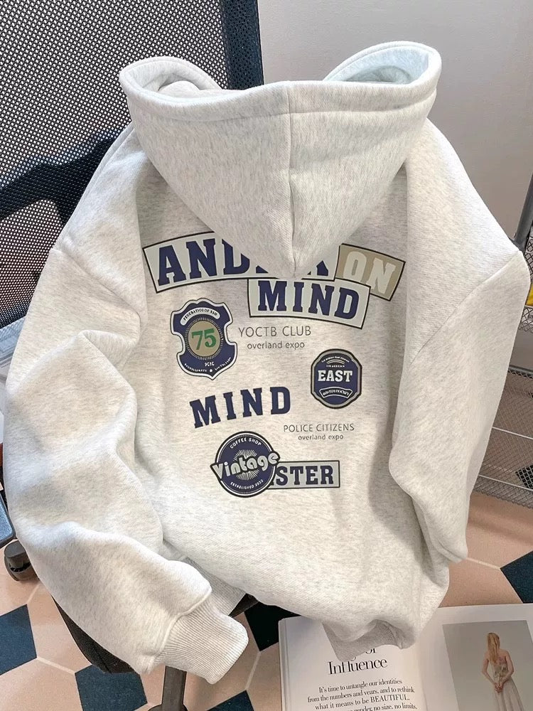Outlet ~ Brand foreign trade counter cut label pick-up autumn thin versatile trend retro hooded sweatshirt