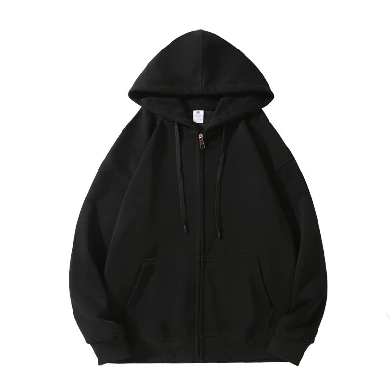 Heavyweight cost-effective zipper hooded sweatshirt autumn and winter solid color loose sports cardigan jacket men