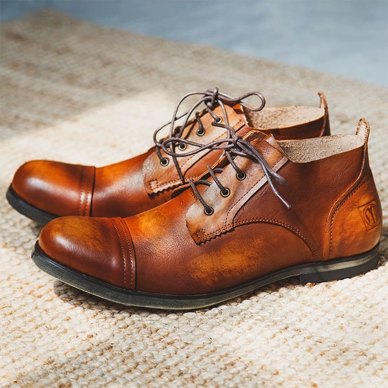 leather shoes for men, summer distressed leather shoes, British style Korean version breathable men's shoes, formal leather shoes, trendy.