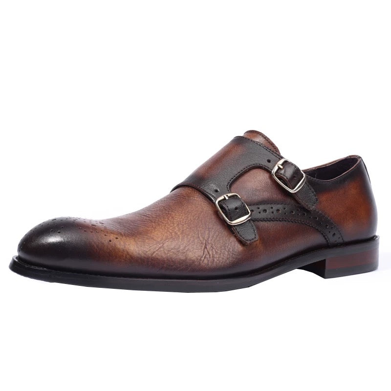 Shiya Tai Monk Worker Work Shoes Moke Leather Shoes Work Italian Handmade Vintage British Gentleman Carved