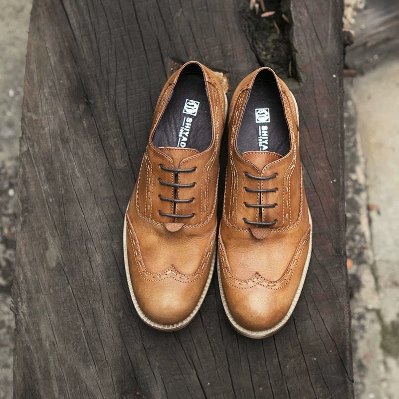 Leather Shoes for Men, British Style, Autumn, Aged Leather Shoes, Outdoor Casual Work Boots, Men’s Shoes, Woven.