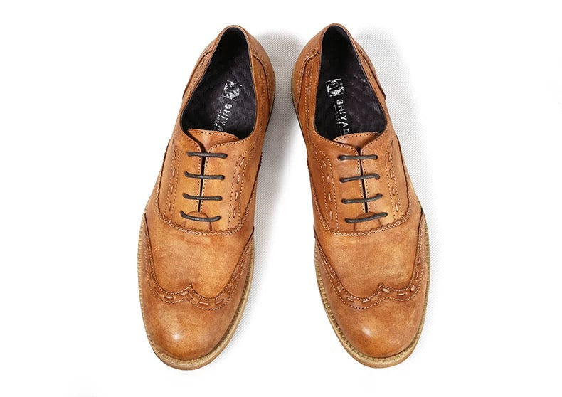 Leather Shoes for Men, British Style, Autumn, Aged Leather Shoes, Outdoor Casual Work Boots, Men’s Shoes, Woven.