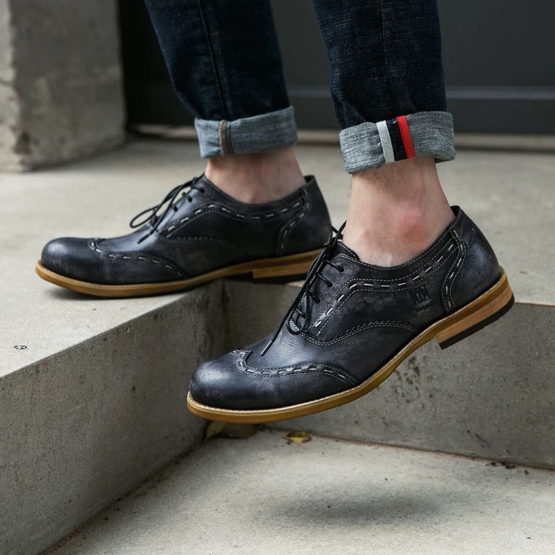 Leather Shoes for Men, British Style, Autumn, Aged Leather Shoes, Outdoor Casual Work Boots, Men’s Shoes, Woven.