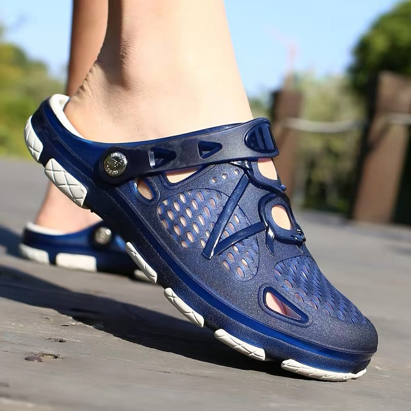 outdoor men's slip-on sandals with open-toe design, suitable for beachwear, available for both men and women, couple style, soft sole, non-slip, breathable, suitable for outdoor use.