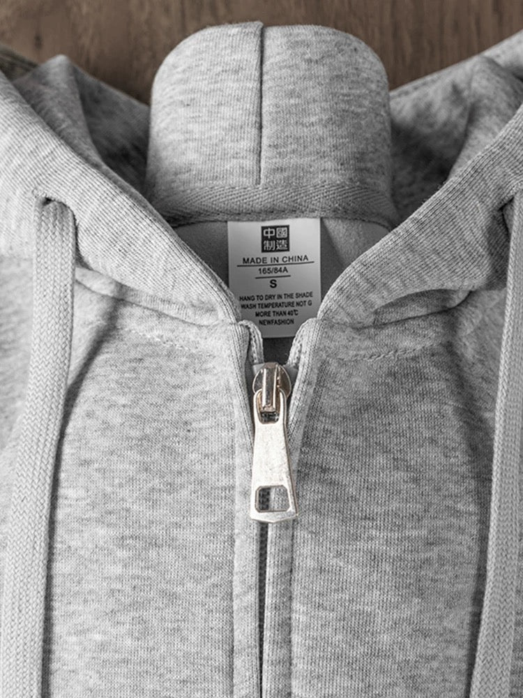 Heavyweight cost-effective zipper hooded sweatshirt autumn and winter solid color loose sports cardigan jacket men