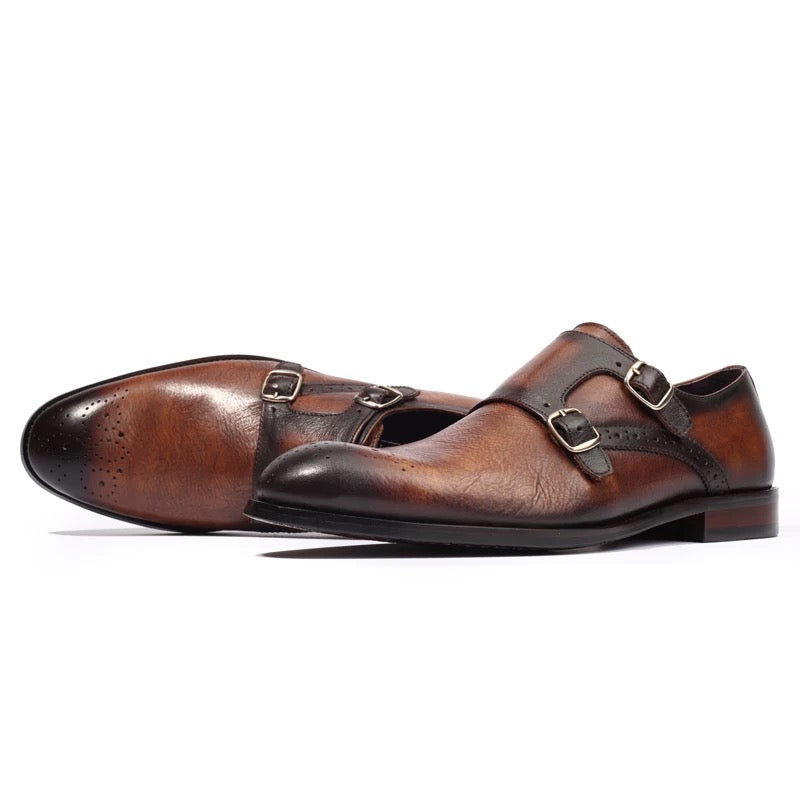 Shiya Tai Monk Worker Work Shoes Moke Leather Shoes Work Italian Handmade Vintage British Gentleman Carved