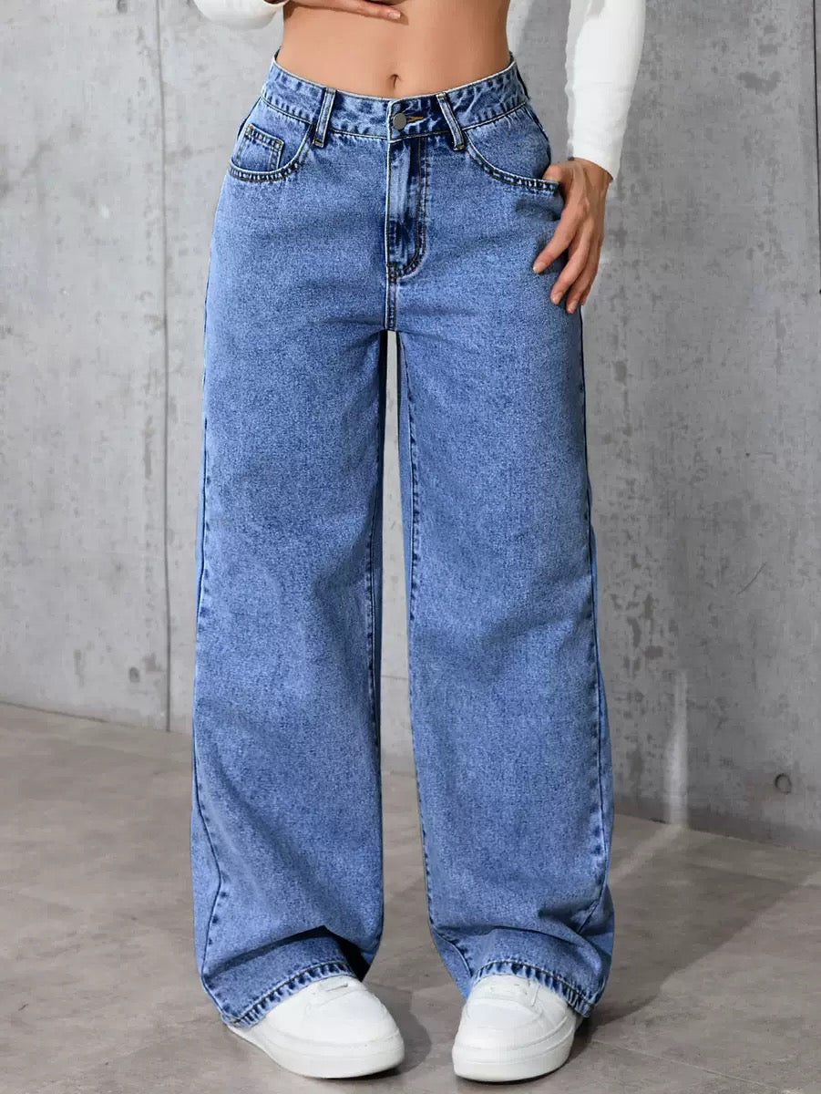 Jeans for Women, Sweet and Spicy Style, High-Waisted, Large-Size Straight Pants, Loose Casual Trousers, Cross-Border