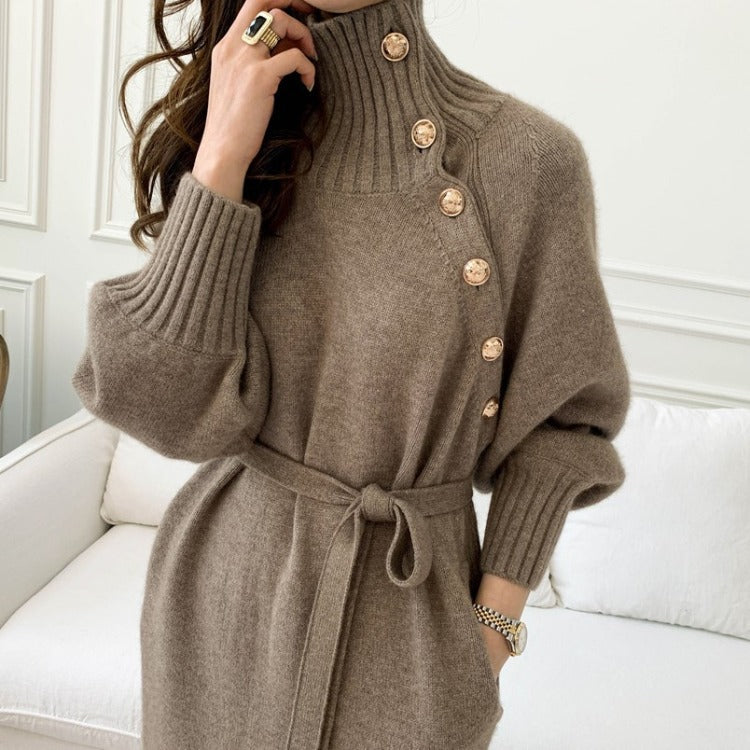 Loose Slimming Knit Dress With Waistband