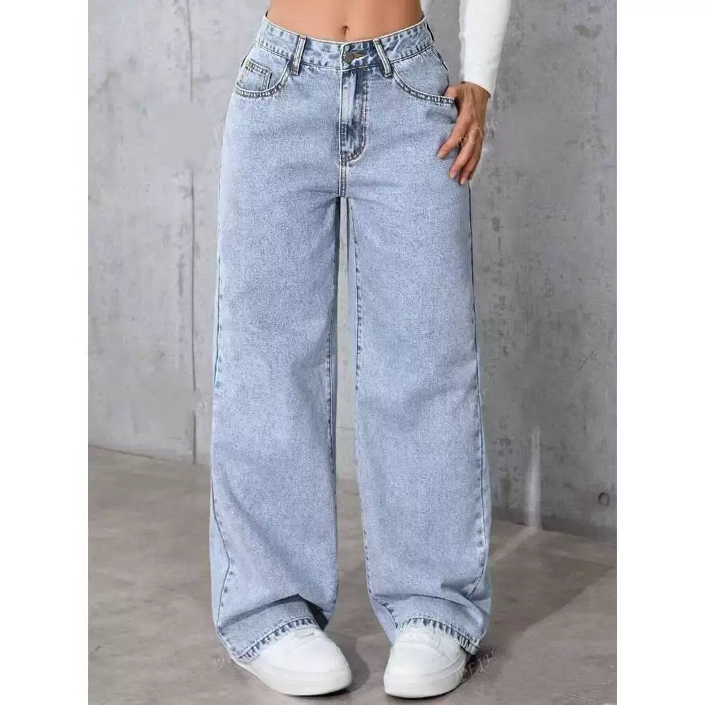Jeans for Women, Sweet and Spicy Style, High-Waisted, Large-Size Straight Pants, Loose Casual Trousers, Cross-Border