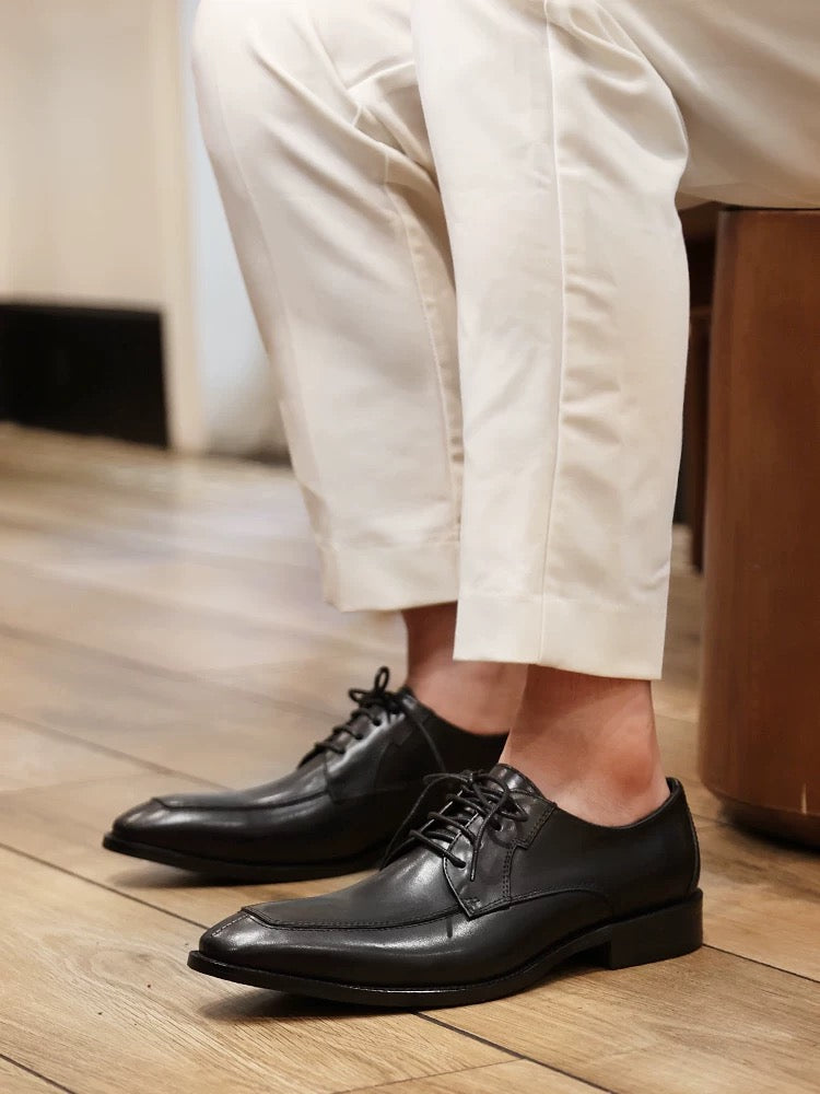 men's business formal leather shoes, genuine leather derby shoes, British vintage distressed leather shoes, wedding groom Oxford shoes.