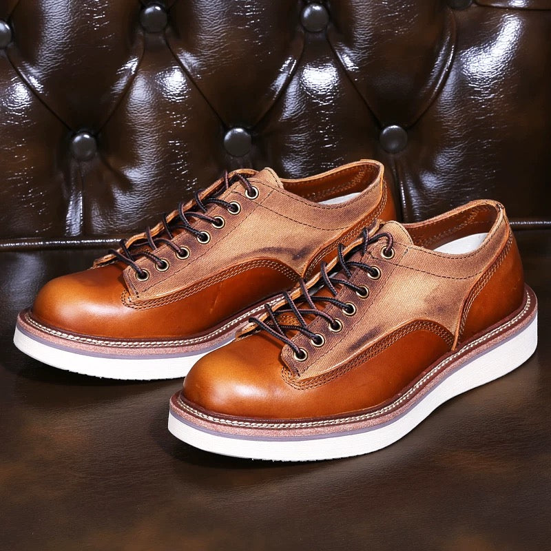 work shoes, vintage distressed look, large head, summer British versatile Martin leather shoes for men, casual.