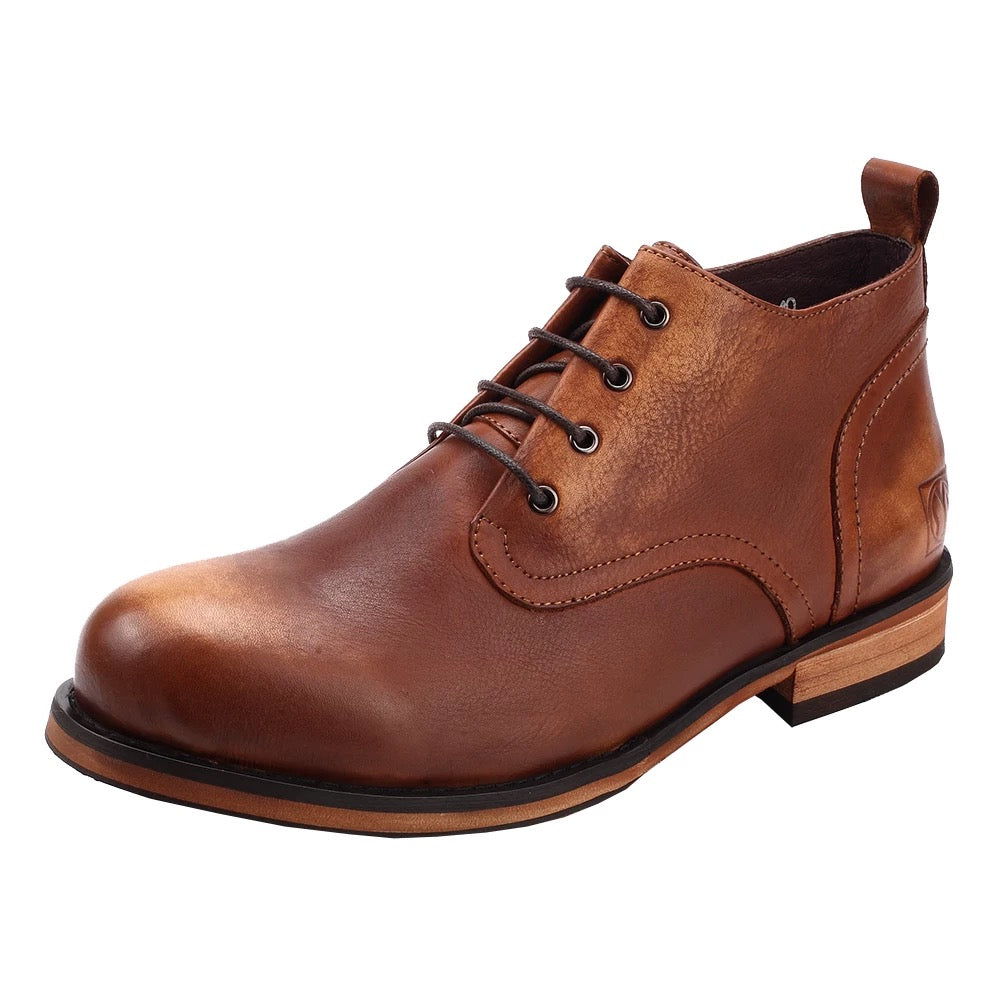 men's shoes high-top leather boots, trendy retro fashion, European and American style, round toe, British style, aged effect, sole stitching.