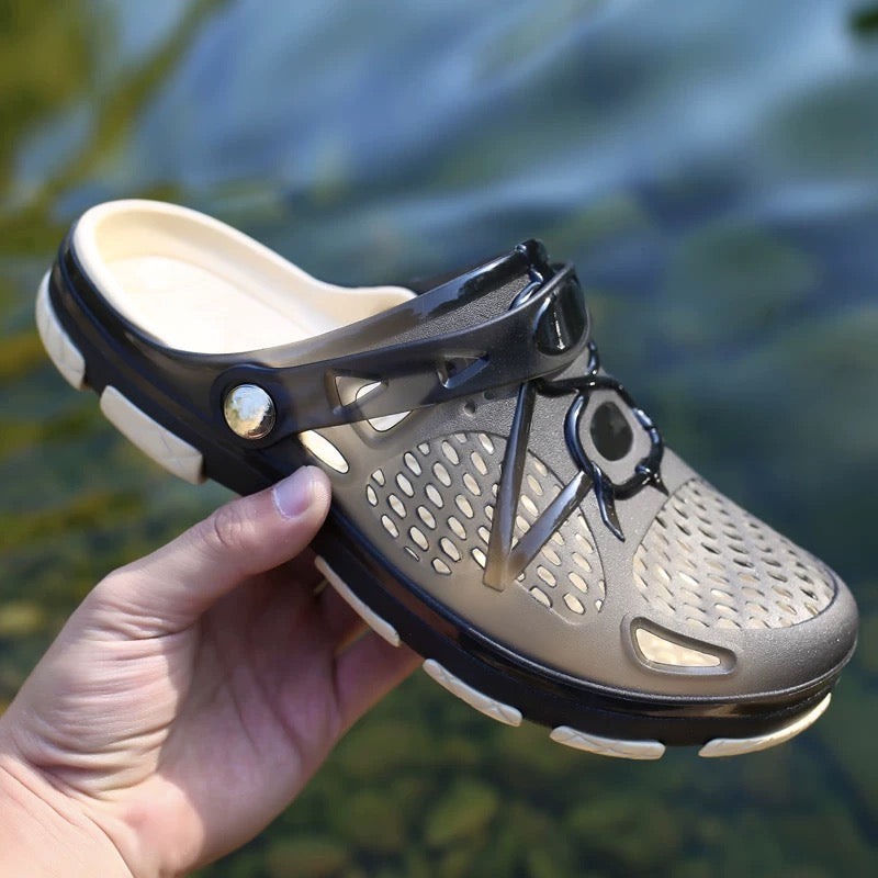 outdoor men's slip-on sandals with open-toe design, suitable for beachwear, available for both men and women, couple style, soft sole, non-slip, breathable, suitable for outdoor use.