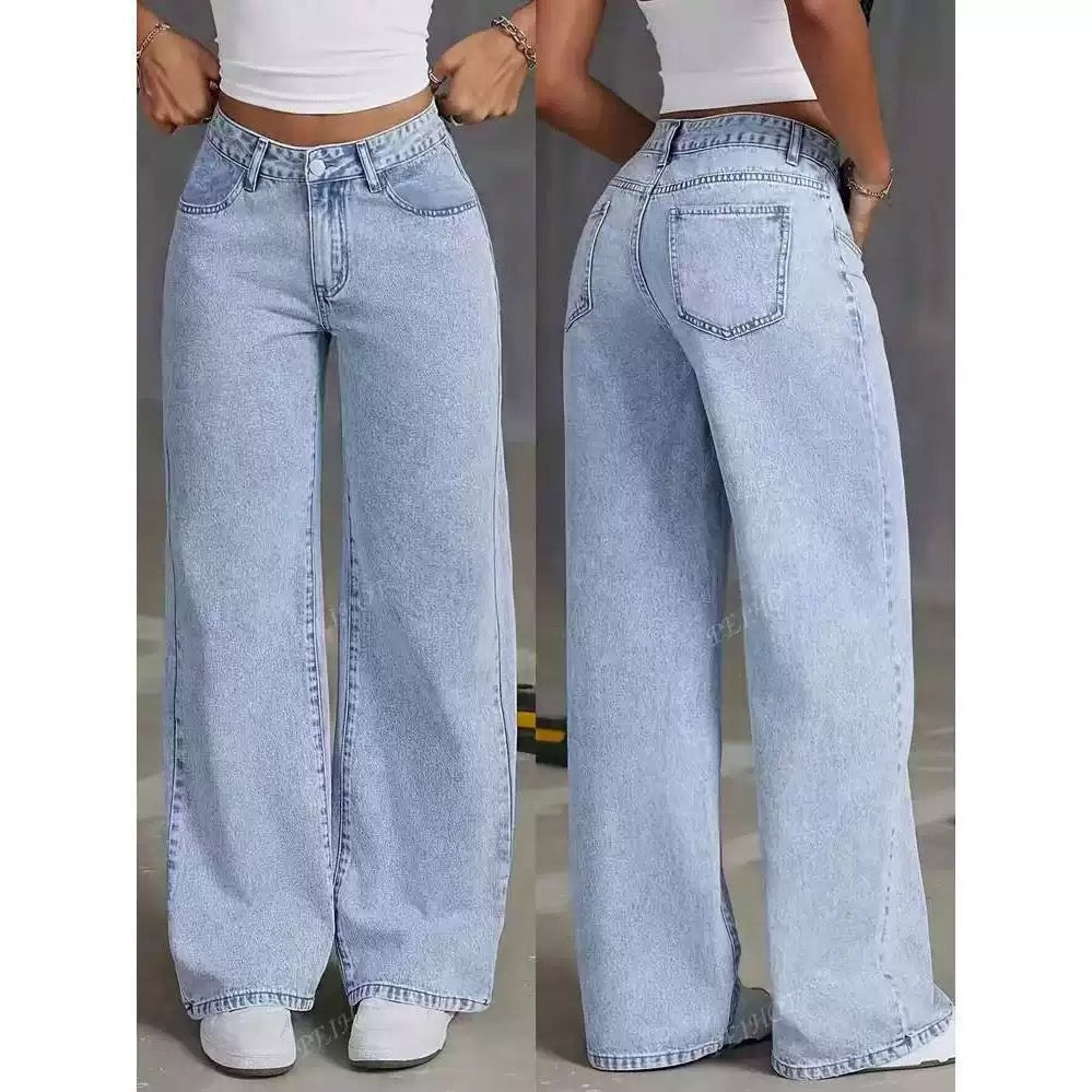 Jeans for Women, Sweet and Spicy Style, High-Waisted, Large-Size Straight Pants, Loose Casual Trousers, Cross-Border