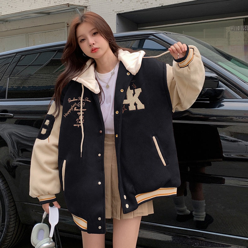American Retro Contrast Color Girl Baseball Uniform