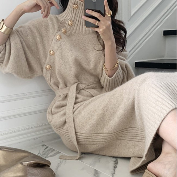 Loose Slimming Knit Dress With Waistband