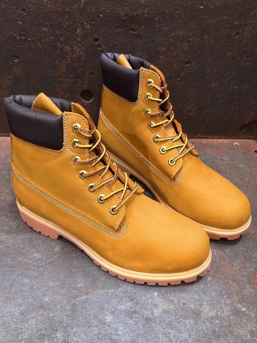 style outdoor waterproof large yellow boots, high-top Martens work boots for men, genuine leather desert shoes for women.