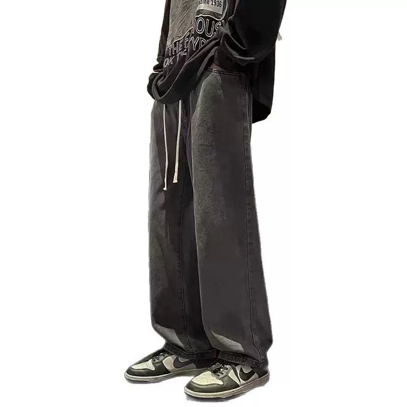 Popular Drawstring Elastic Waist Jeans Men's Straight Loose Pants