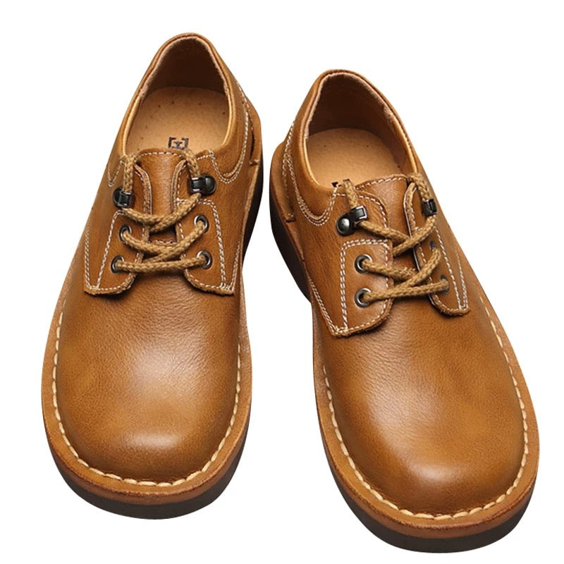 First-layer cowhide big-head shoes for men, work shoes, round-toe low-top Martin shoes, British work shoes, Martin shoes, wide-toe trendy shoes.