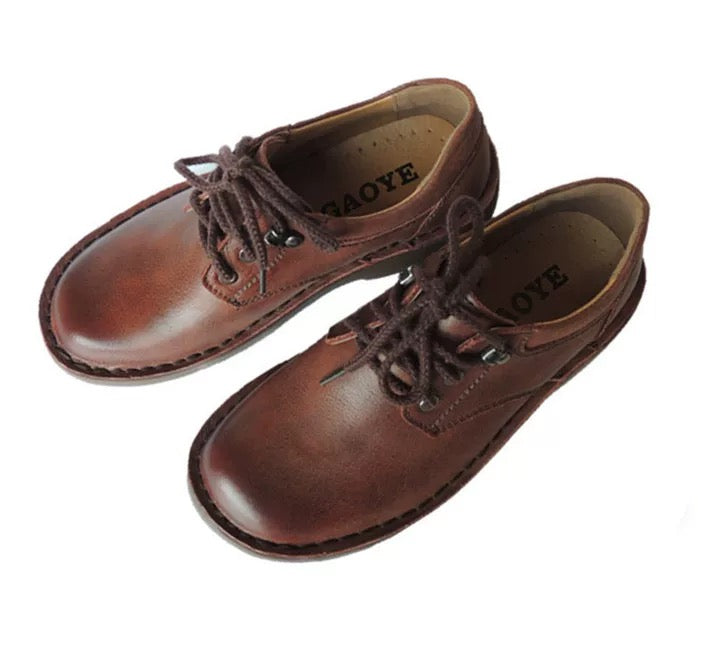 First-layer cowhide big-head shoes for men, work shoes, round-toe low-top Martin shoes, British work shoes, Martin shoes, wide-toe trendy shoes.