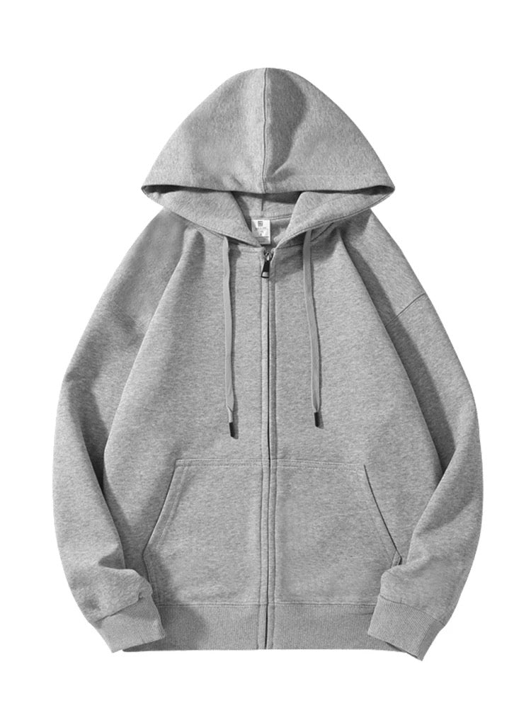 Heavyweight cost-effective zipper hooded sweatshirt autumn and winter solid color loose sports cardigan jacket men