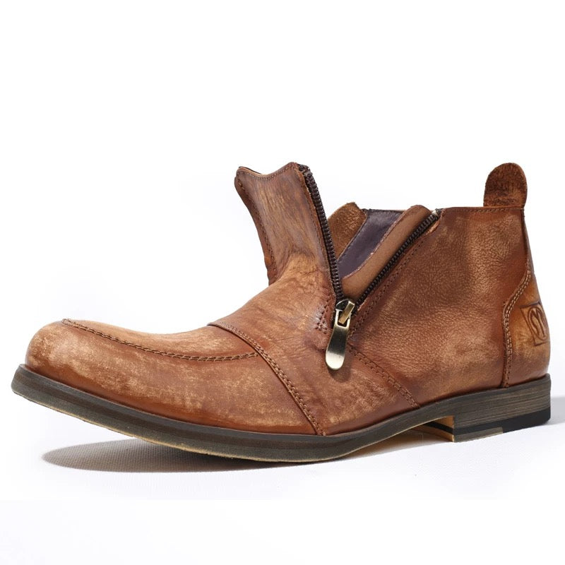 Men's handmade vintage Martin boots, distressed and rubbed color work boots, zipper low-top men's shoes, casual European and American style leather shoes, trendy.