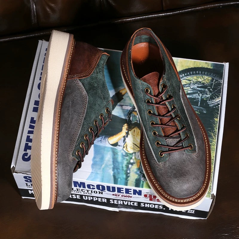 work shoes, vintage distressed look, large head, summer British versatile Martin leather shoes for men, casual.