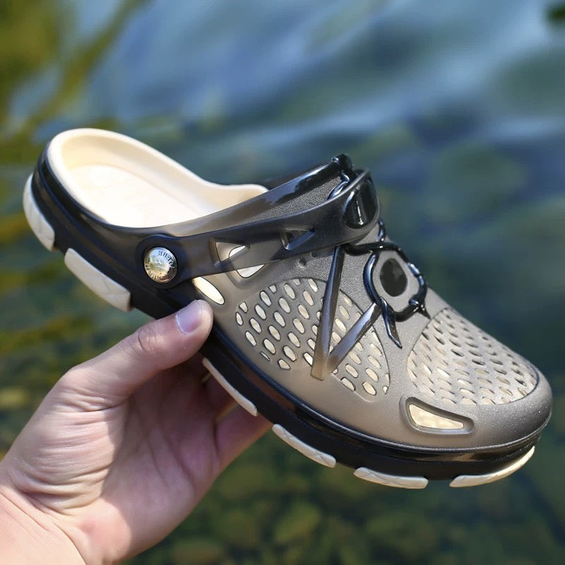 outdoor men's slip-on sandals with open-toe design, suitable for beachwear, available for both men and women, couple style, soft sole, non-slip, breathable, suitable for outdoor use.