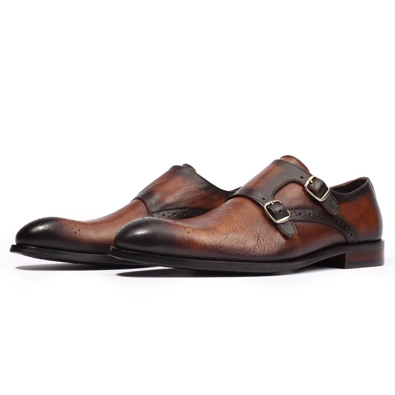 Shiya Tai Monk Worker Work Shoes Moke Leather Shoes Work Italian Handmade Vintage British Gentleman Carved