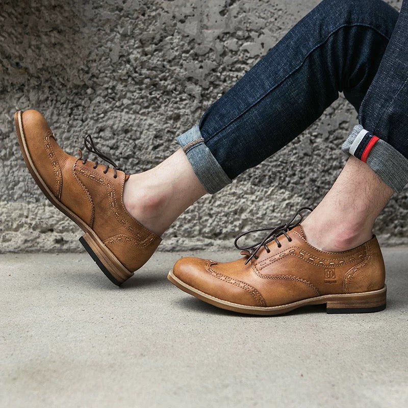 Leather Shoes for Men, British Style, Autumn, Aged Leather Shoes, Outdoor Casual Work Boots, Men’s Shoes, Woven.