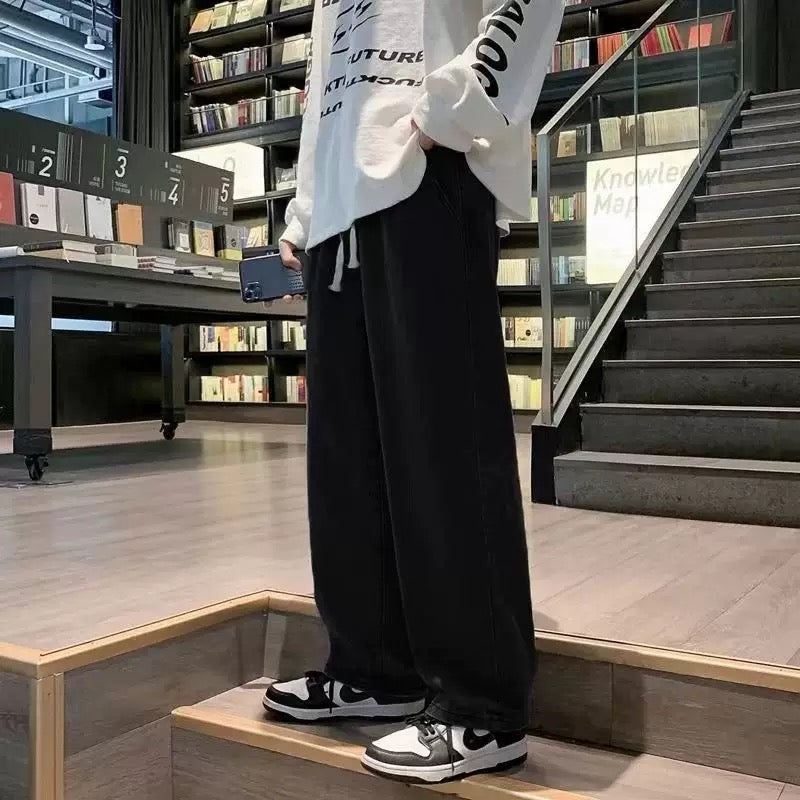 Popular Drawstring Elastic Waist Jeans Men's Straight Loose Pants