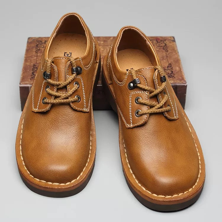 First-layer cowhide big-head shoes for men, work shoes, round-toe low-top Martin shoes, British work shoes, Martin shoes, wide-toe trendy shoes.