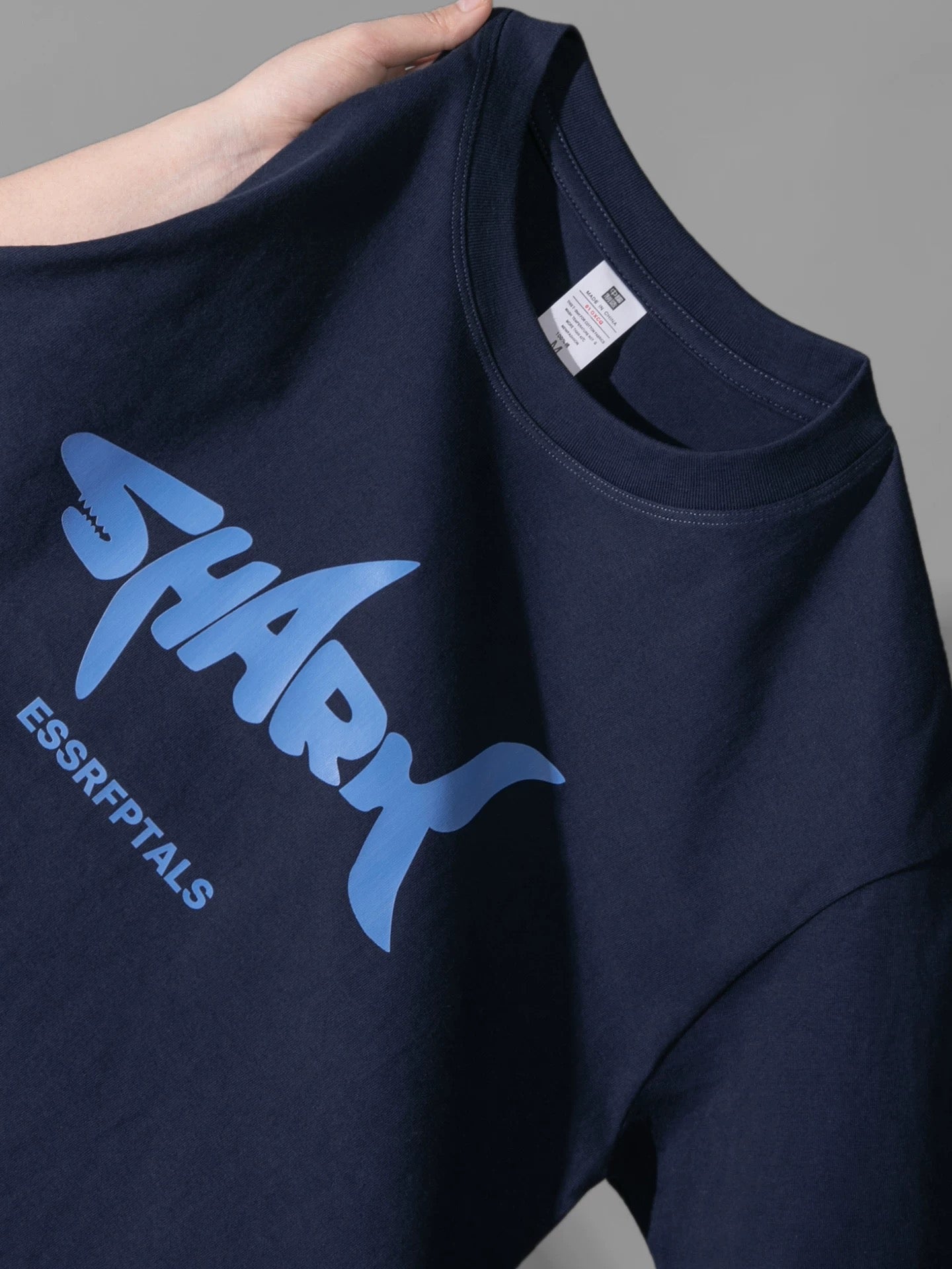 Trendy design shark print short-sleeved T-shirt men's and women's summer loose casual breathable cotton top T-shirt