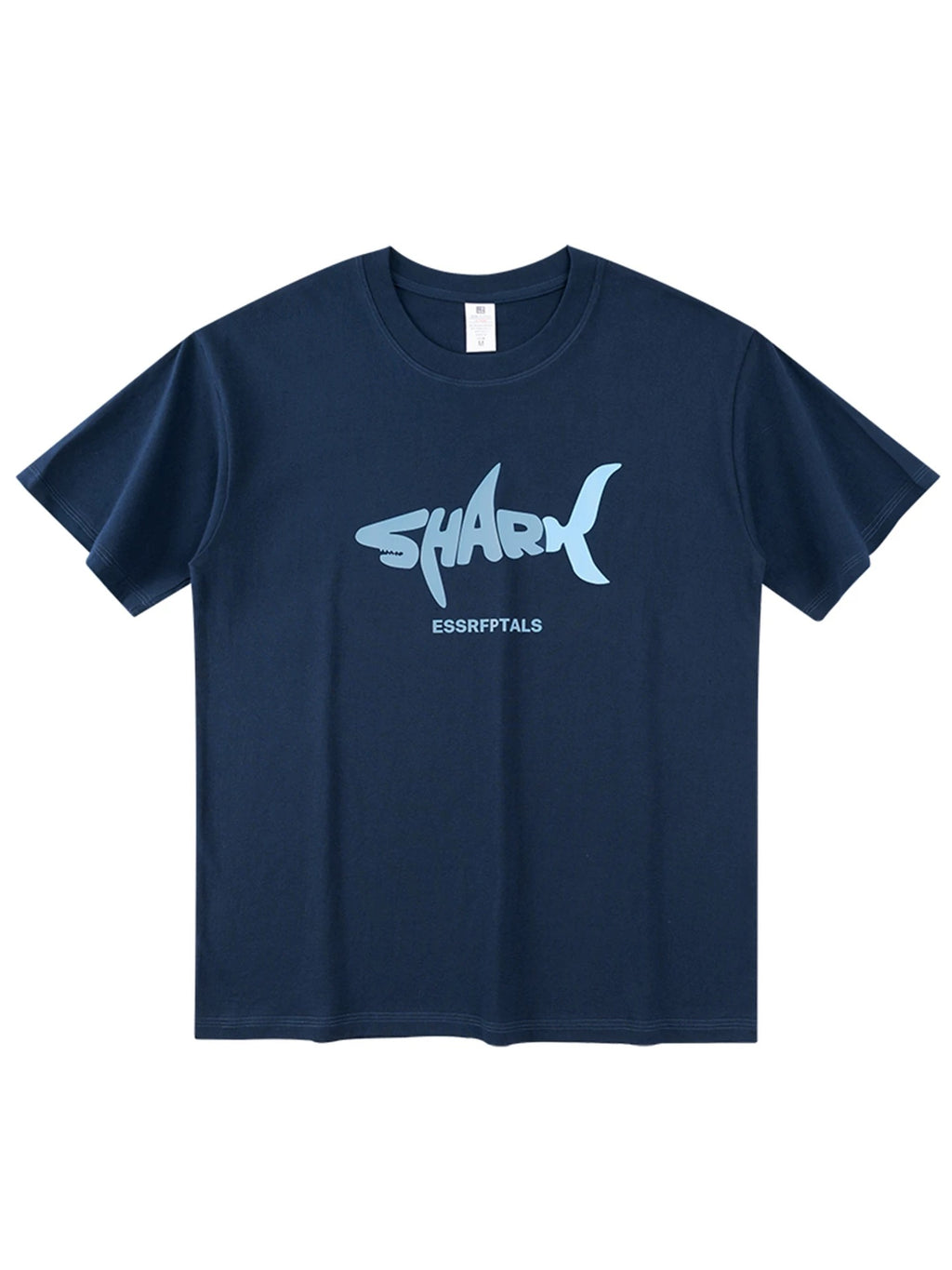 Trendy design shark print short-sleeved T-shirt men's and women's summer loose casual breathable cotton top T-shirt