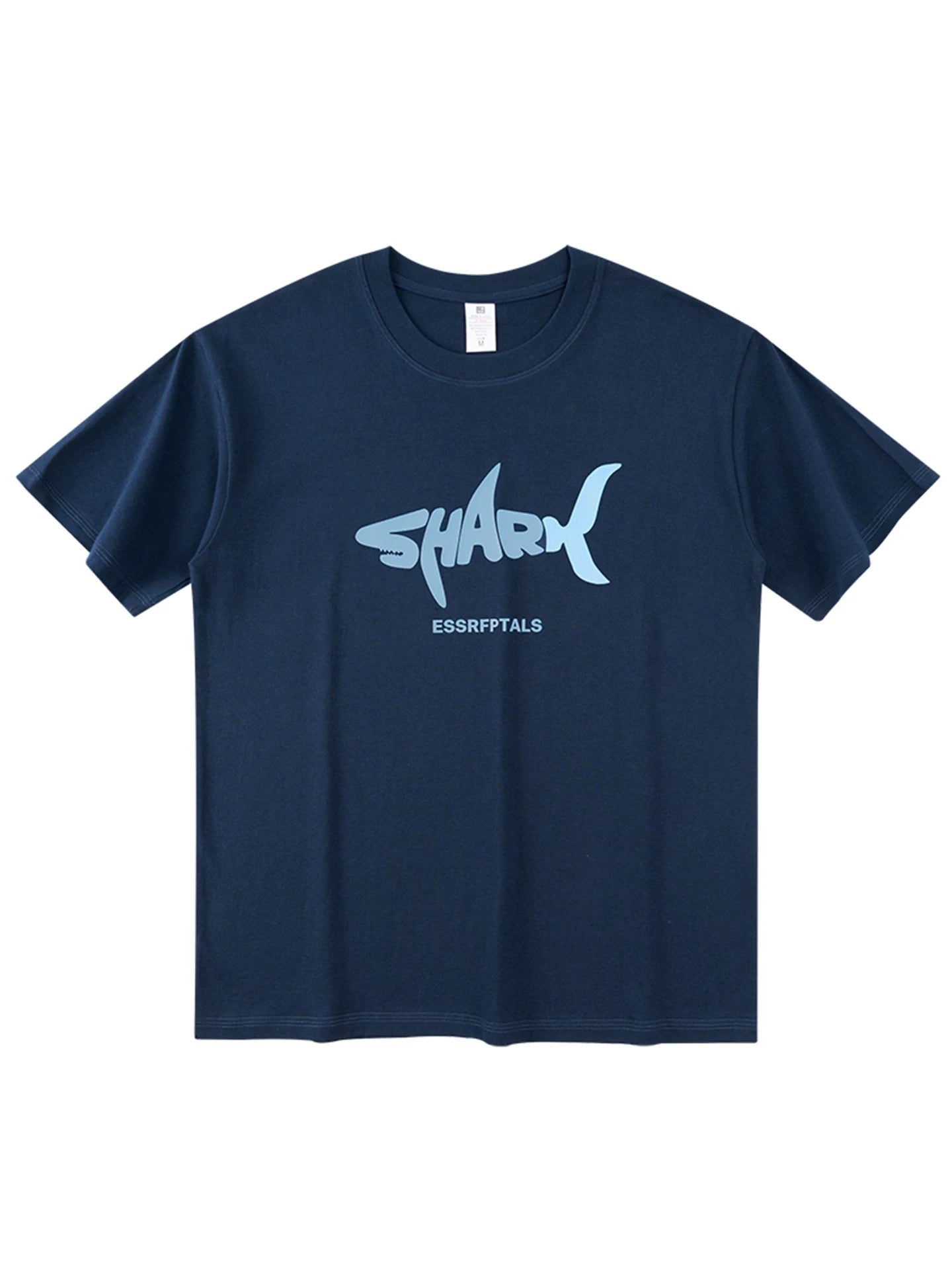 Trendy design shark print short-sleeved T-shirt men's and women's summer loose casual breathable cotton top T-shirt