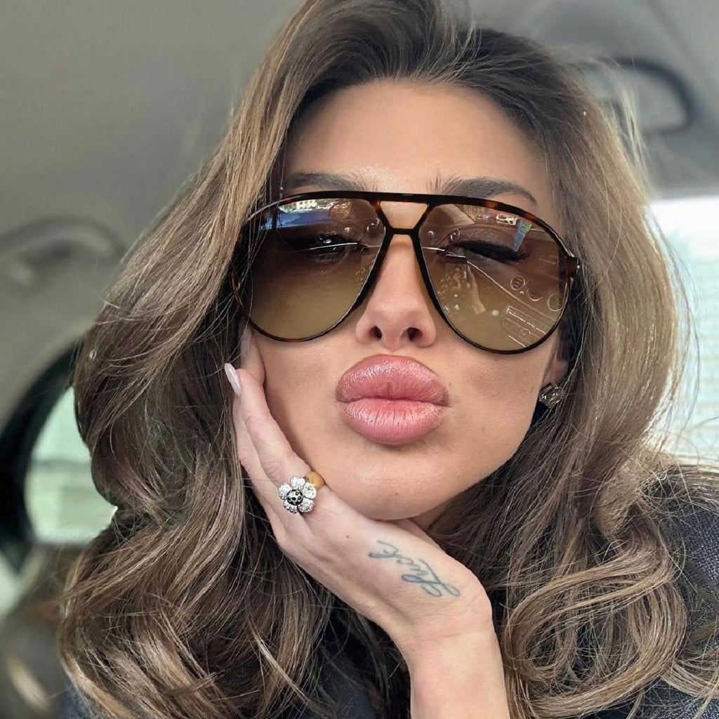 1pc Fashion Double Bridge Oversized Frame Retro Fashion Glasses, Versatile For Women, Back To School