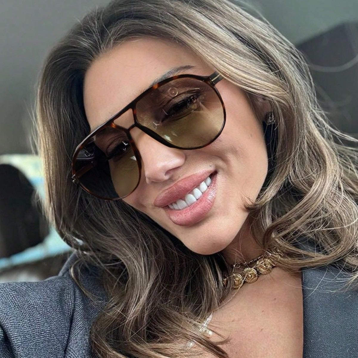 1pc Fashion Double Bridge Oversized Frame Retro Fashion Glasses, Versatile For Women, Back To School